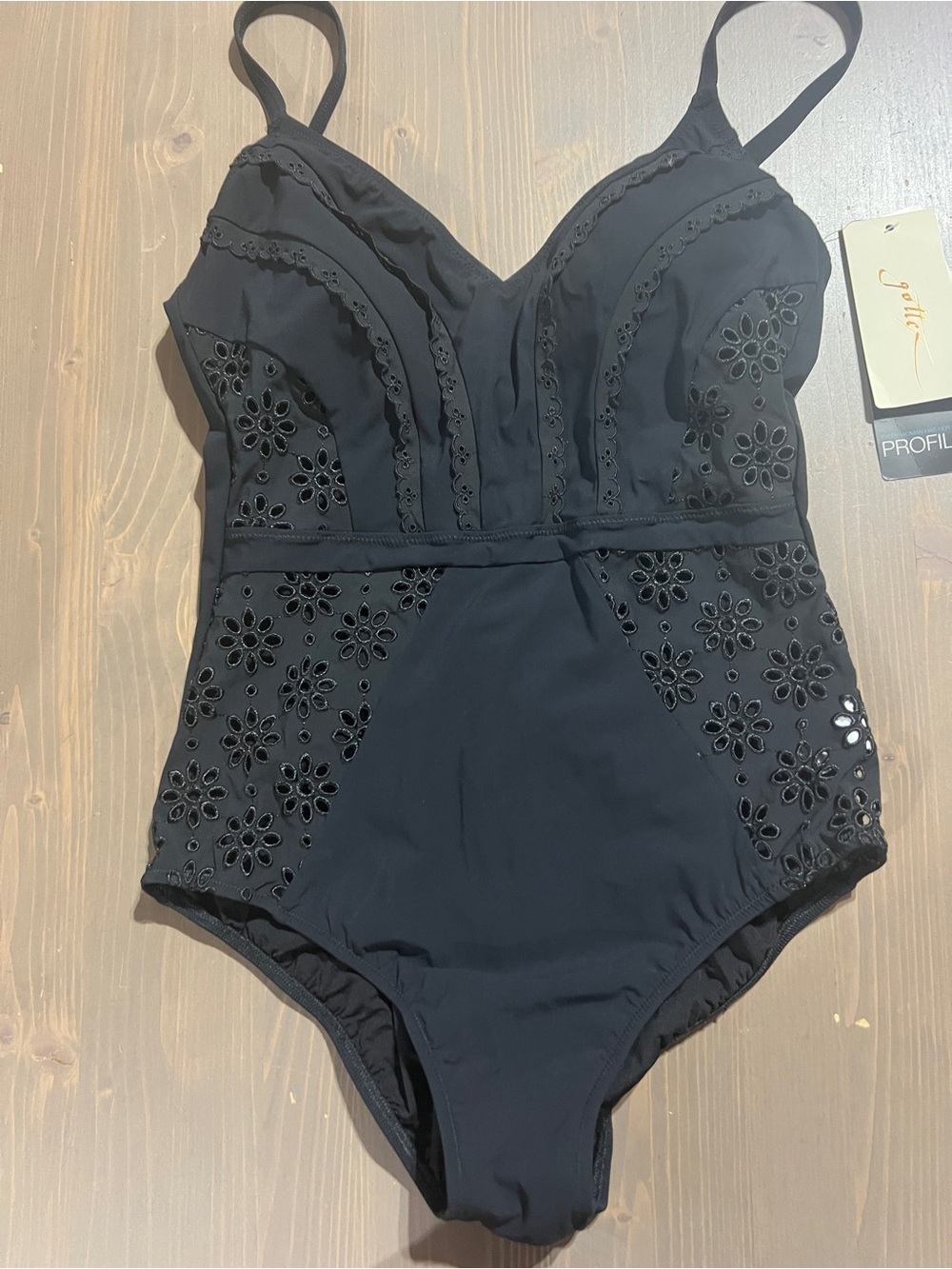 Gottex Black Eyelet One-Piece Swimsuit